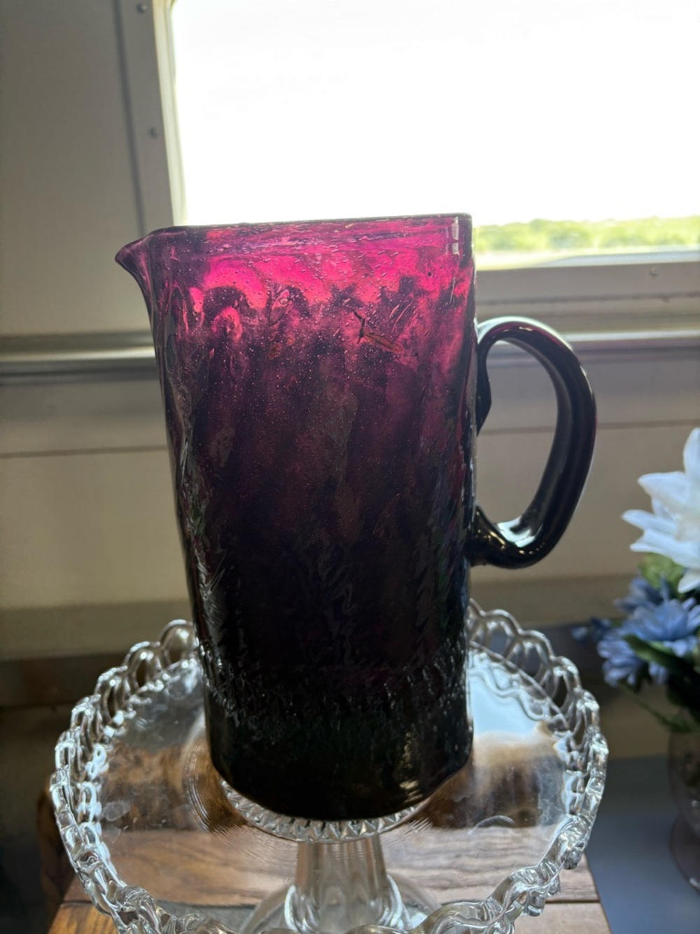 Vintage Black Amethyst Glass Pitcher Handblown in Mexico by Avalos